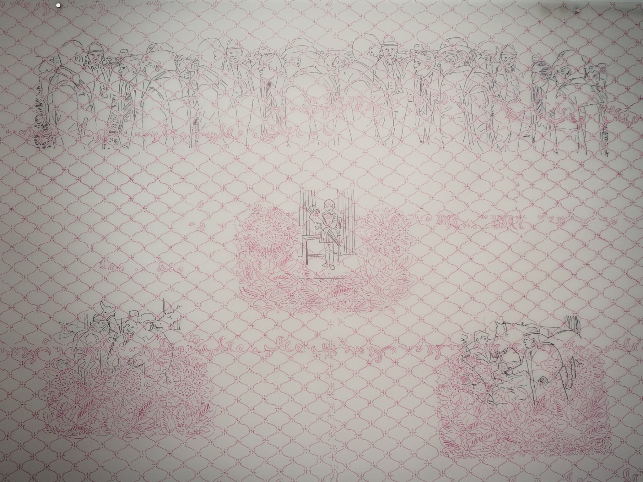 Retrospectacle, 2014-2015, serie of 5 drawings, marker on parchment paper (oil, horsehair), variable dimensions